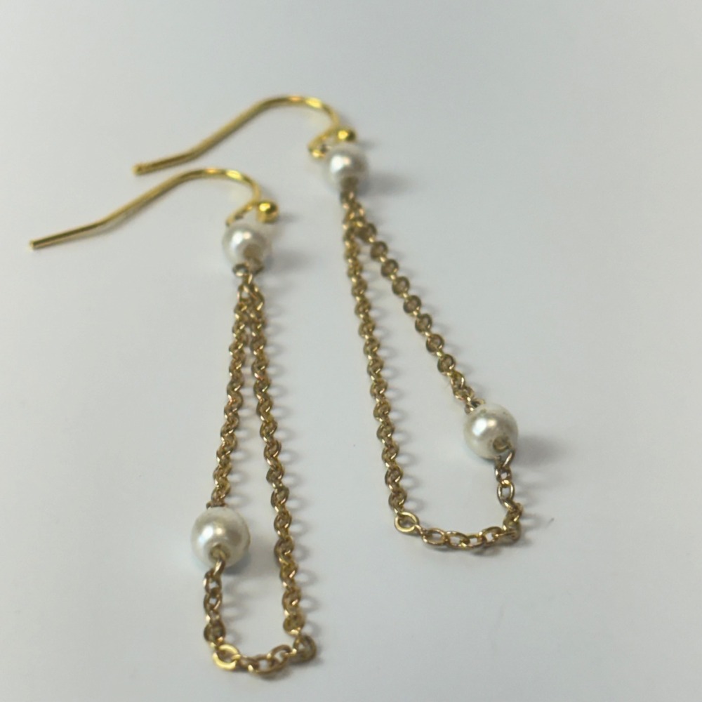 Faux Pearl Chain Drop Earrings Gold Boho Minimalist Whimsygoth Dangle Statement